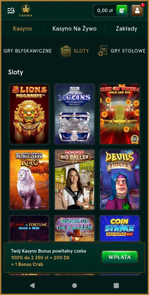 Popularne automaty w Casinia Casino UK
