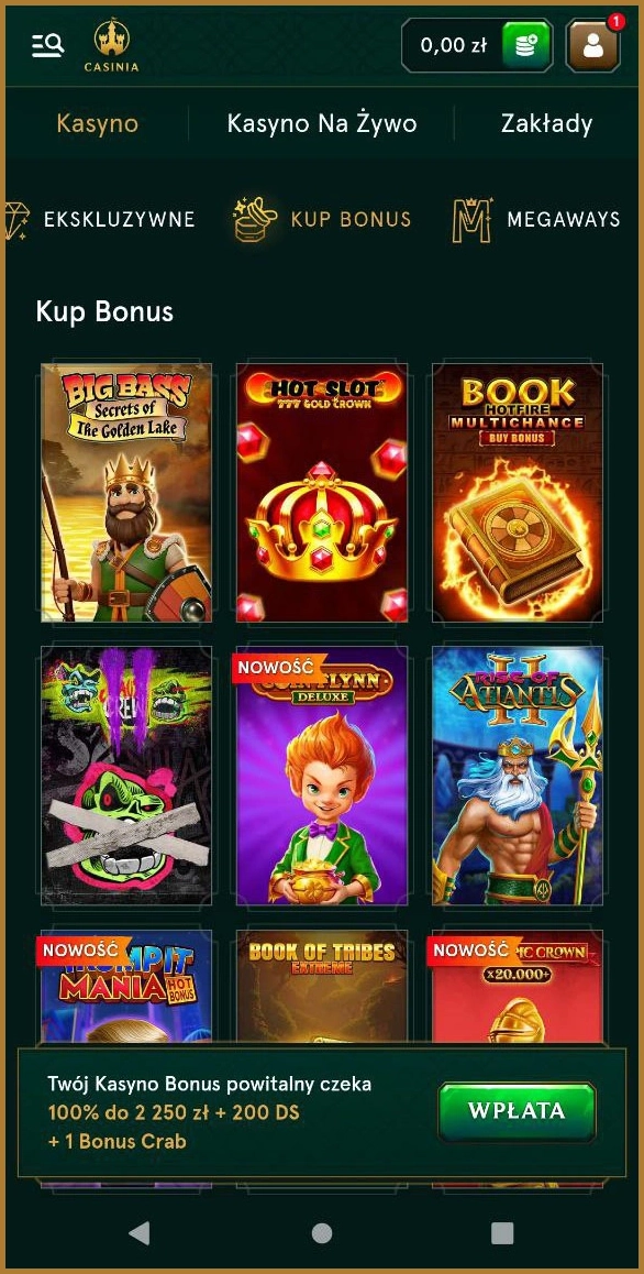 Automaty z funkcją bezpośredniego zakupu bonusu w Casinia Casino