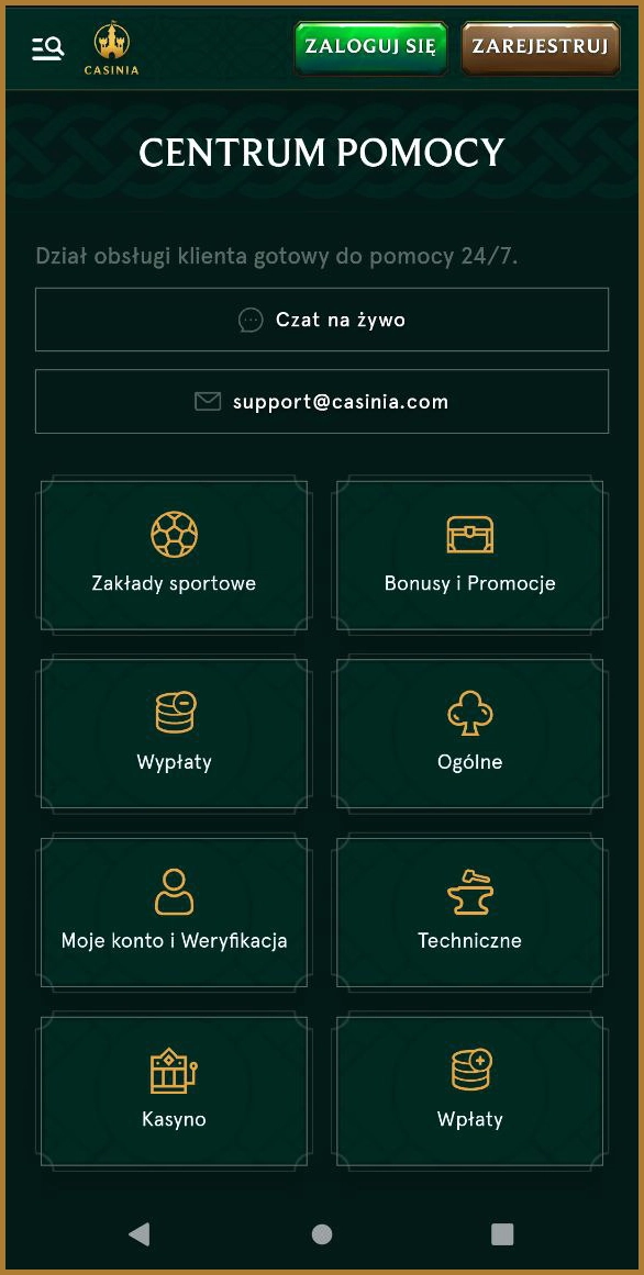 Całodobowe wsparcie przez czat na żywo w Casinia Casino