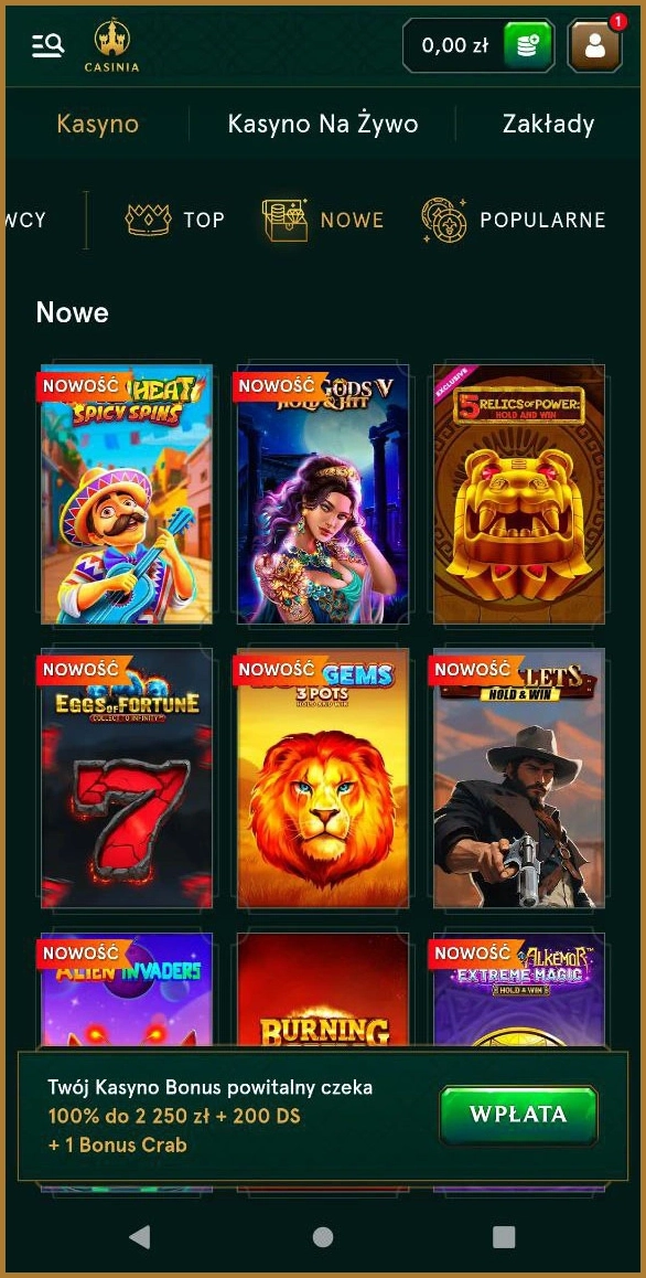Odkryj zupełnie nowe gry slotowe w Casinia Casino