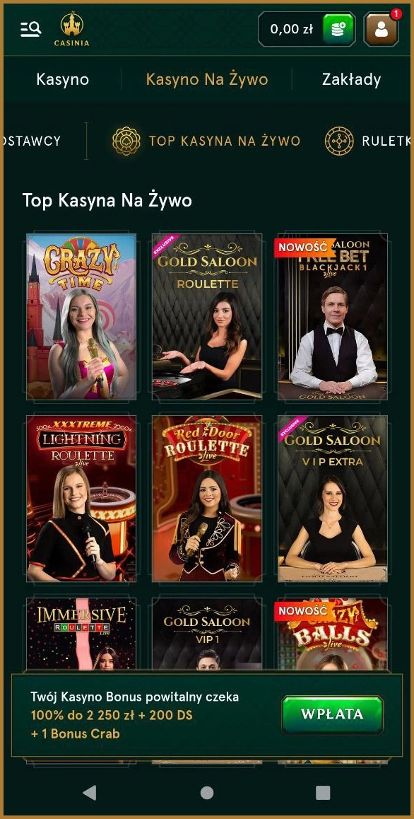 Najlepsze stoły na żywo – atrakcje live casino Casinia Casino