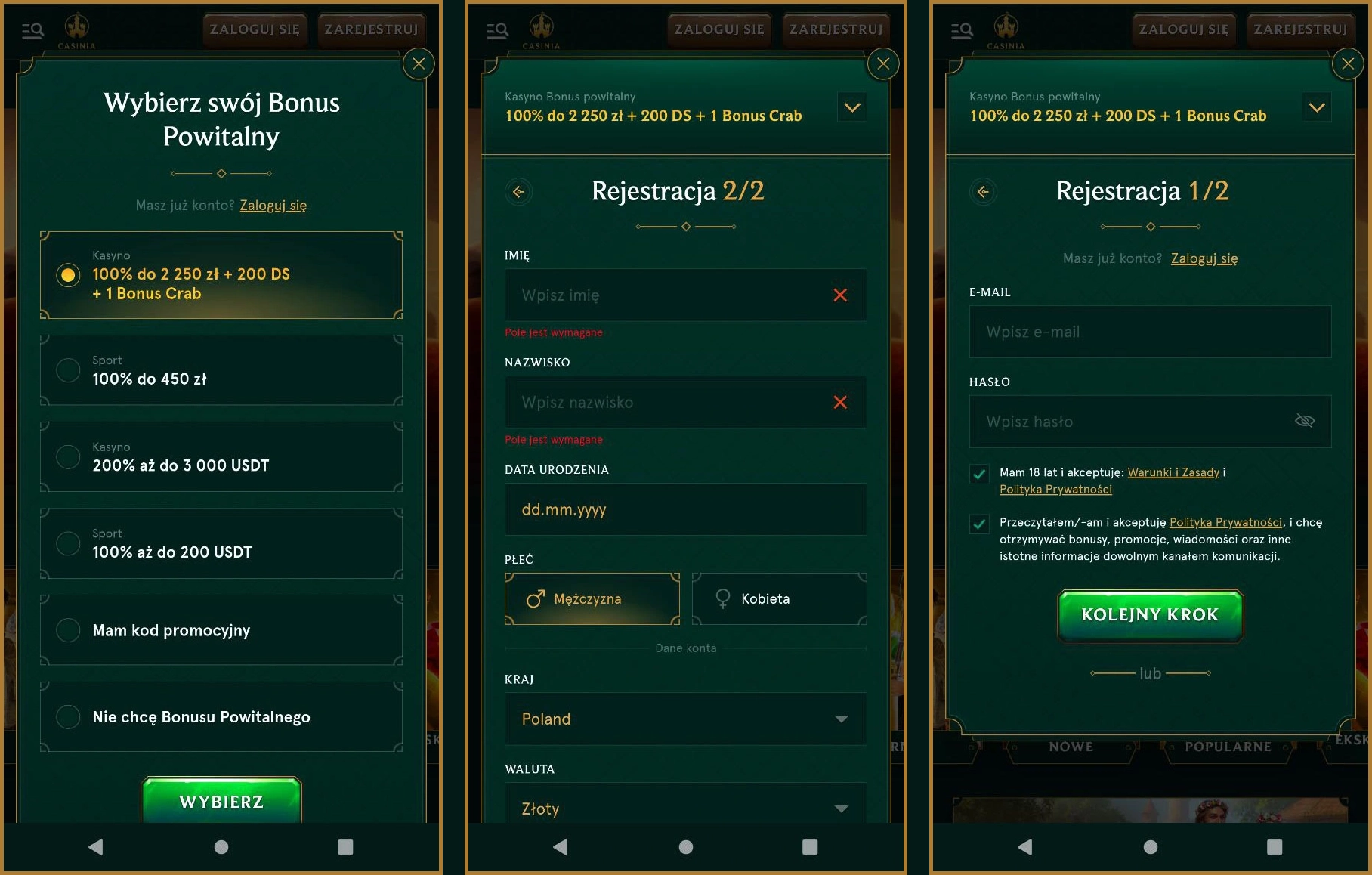 Szybka rejestracja dla nowych graczy w Casinia Casino