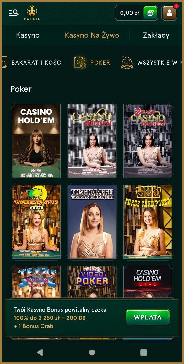 Stoły do pokera na żywo w kasynie Casinia