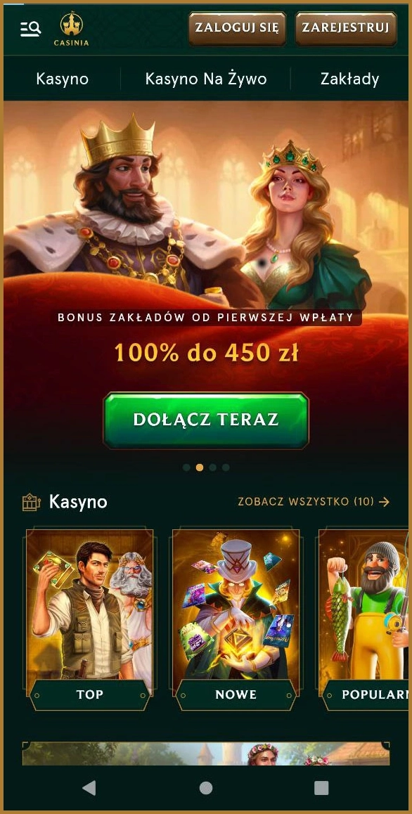 Kompaktowy przegląd głównych sekcji kasyna Casinia