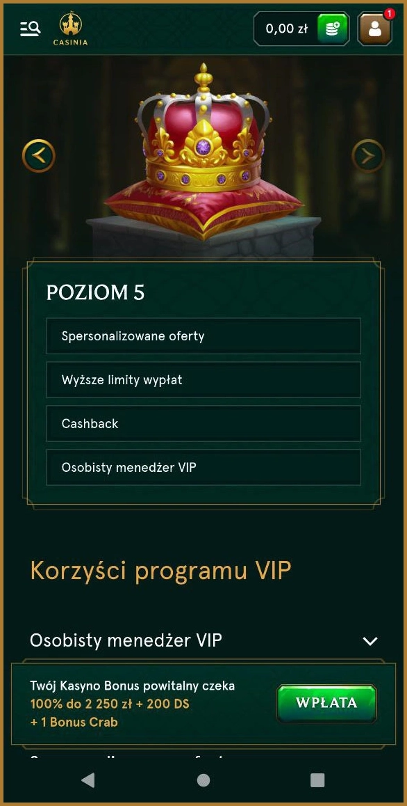 Ciesz się ekskluzywnymi korzyściami w strefie VIP w Casinia Casino